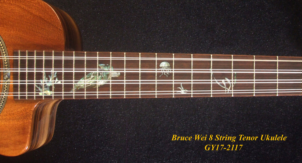 Handmade 8 String Gypsy Tenor Ukulele, Solid Acacia, Turtle inlay, Soft-bag, Bruce Wei GY17-2117