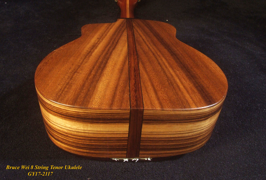 Handmade 8 String Gypsy Tenor Ukulele, Solid Acacia, Turtle inlay, Soft-bag, Bruce Wei GY17-2117