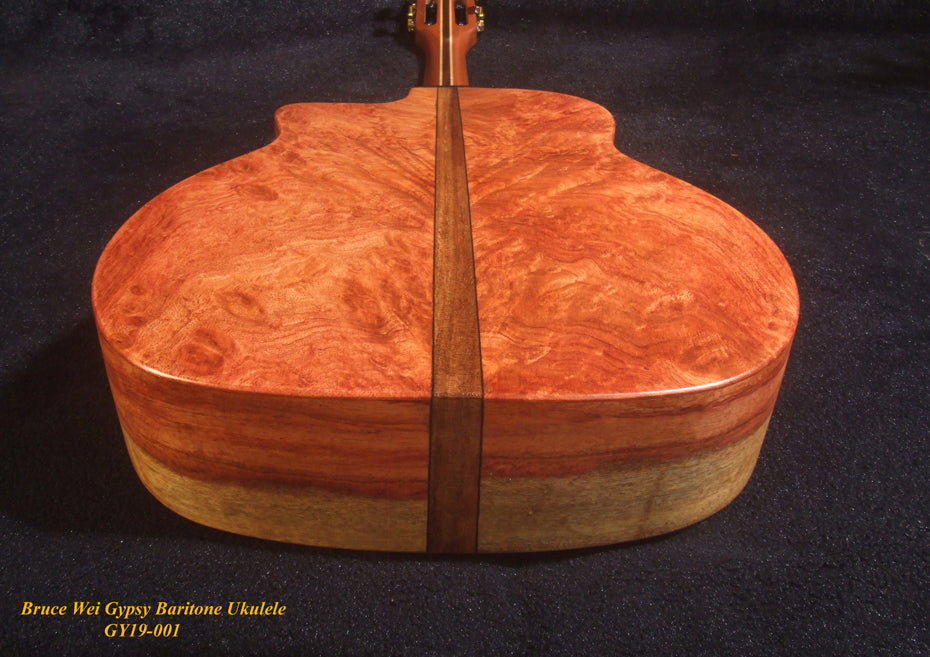 Handmade Gypsy Baritone Ukulele, Solid Spruce & Rosewood Vine Inlay, Soft-bag, Bruce Wei GY19-001