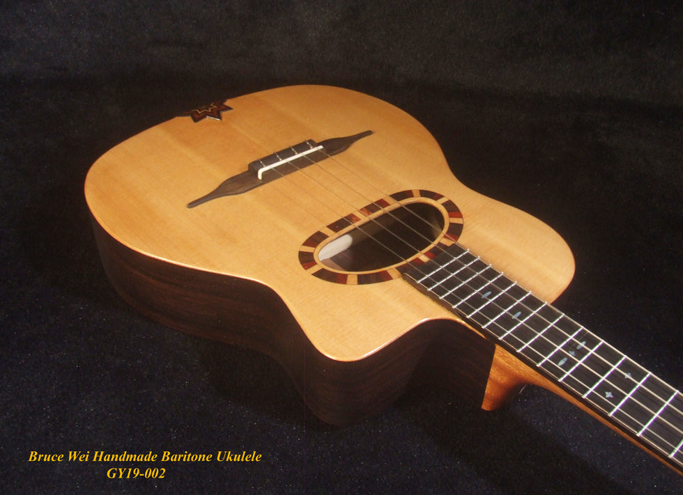 Handmade Gypsy Baritone Ukulele, Solid Spruce & Indian Rosewood, Slotted Head, Soft-bag, Bruce Wei GY19-002