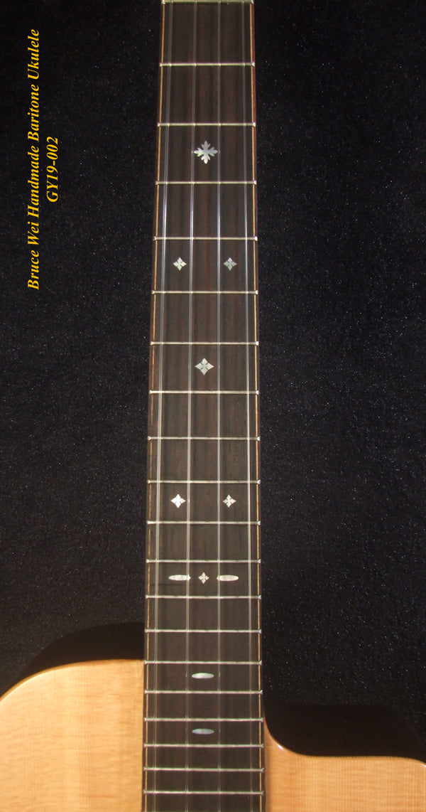 Handmade Gypsy Baritone Ukulele, Solid Spruce & Indian Rosewood, Slotted Head, Soft-bag, Bruce Wei GY19-002