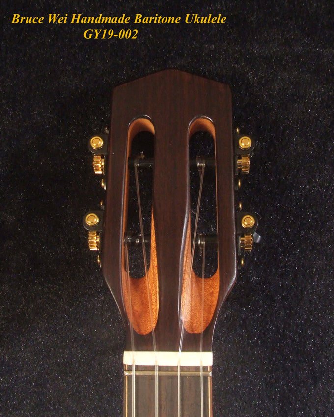 Handmade Gypsy Baritone Ukulele, Solid Spruce & Indian Rosewood, Slotted Head, Soft-bag, Bruce Wei GY19-002
