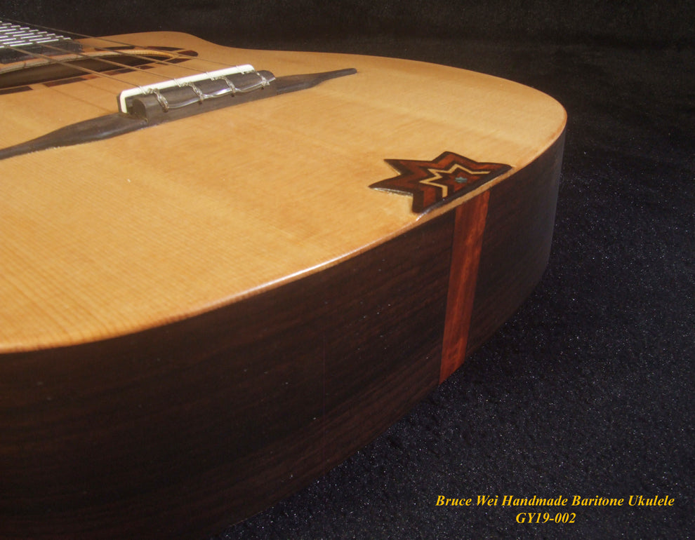 Handmade Gypsy Baritone Ukulele, Solid Spruce & Indian Rosewood, Slotted Head, Soft-bag, Bruce Wei GY19-002