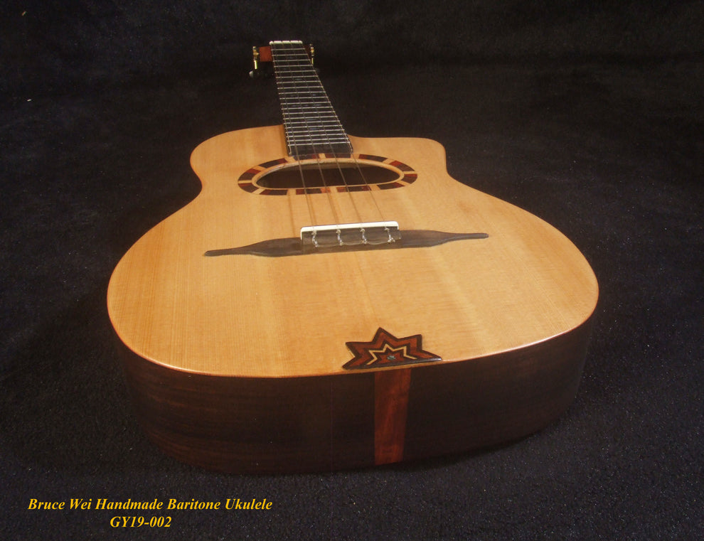 Handmade Gypsy Baritone Ukulele, Solid Spruce & Indian Rosewood, Slotted Head, Soft-bag, Bruce Wei GY19-002