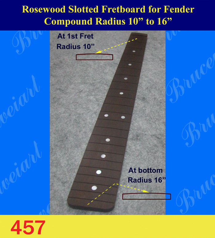 Fender Guitar, Compound Radius 10"-16", 25.5" Rosewood Slotted Fretboard, Mop Inlay, Bruce Wei (457)