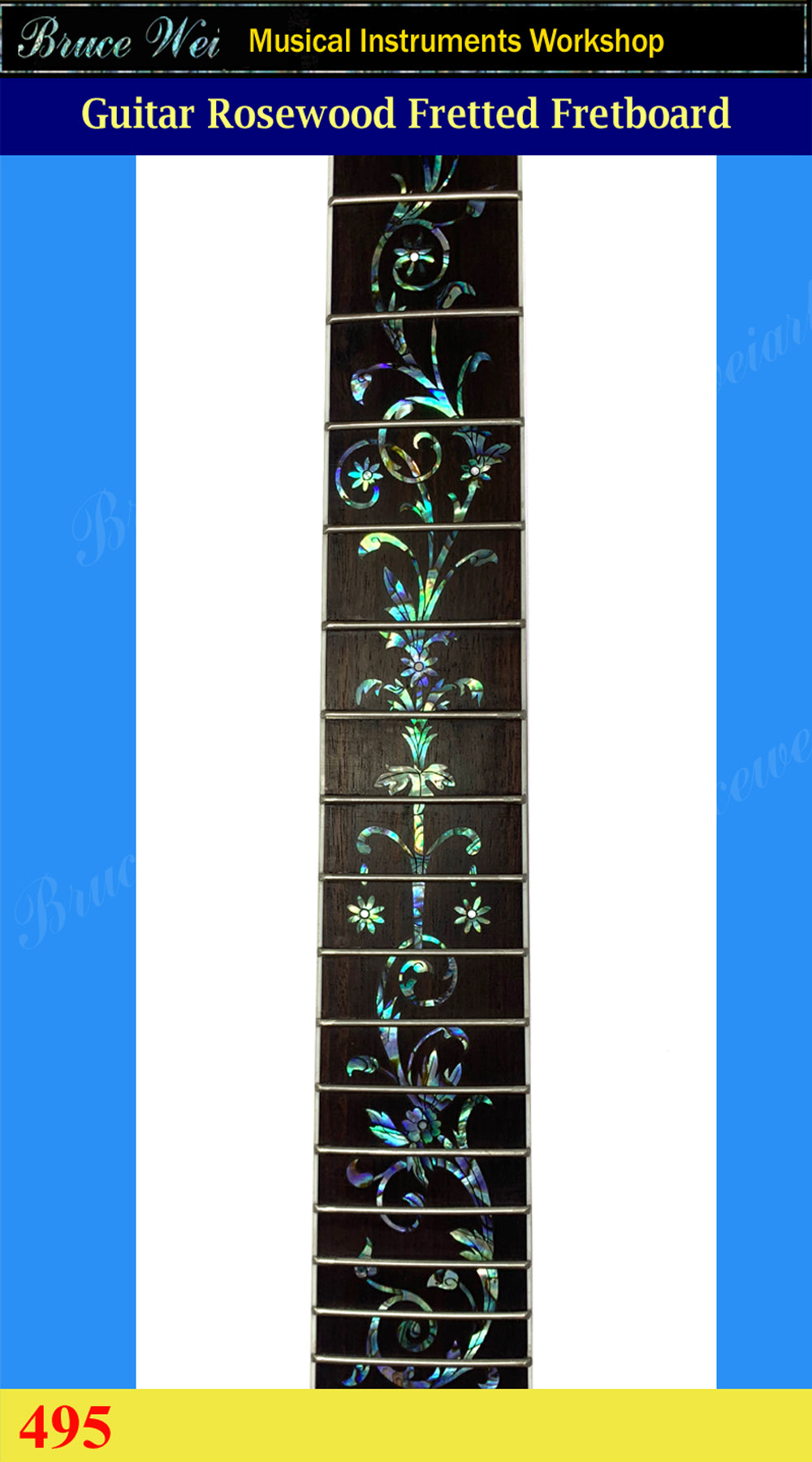 Guitar Handmade 25.5" Rosewood Fretted Fretboard, Abalone Inlay, Bruce Wei ( 495 )