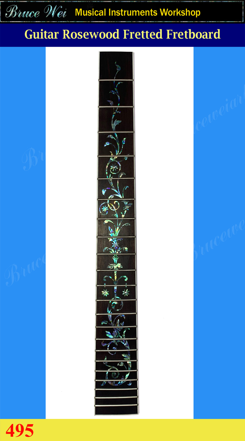 Guitar Handmade 25.5" Rosewood Fretted Fretboard, Abalone Inlay, Bruce Wei ( 495 )