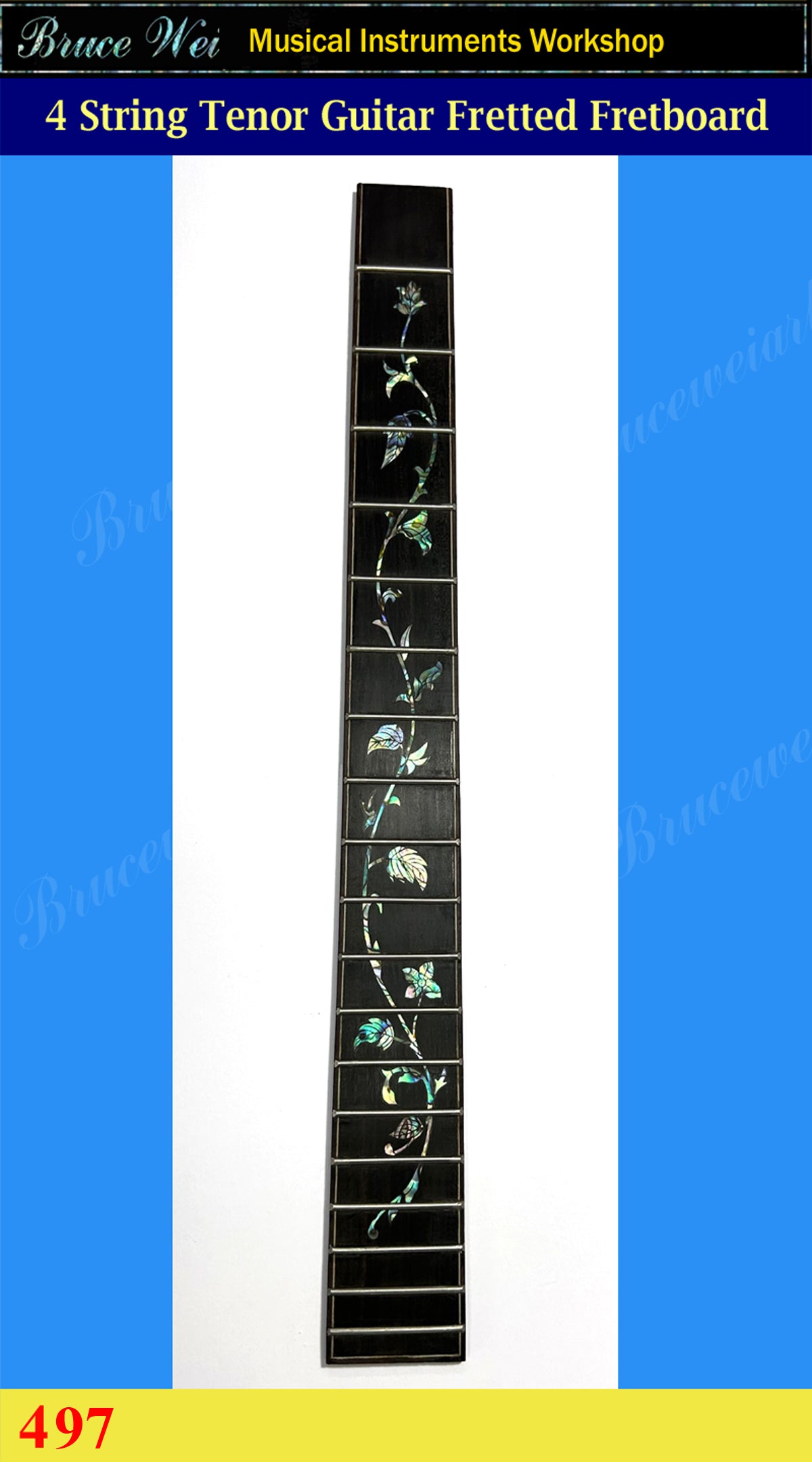 Tenor Guitar 4 string, 23" Macassar Ebony Fretted Fretboard, CowBoy Inlay w/ Mother of pearl & Abalone, Bruce Wei (497)
