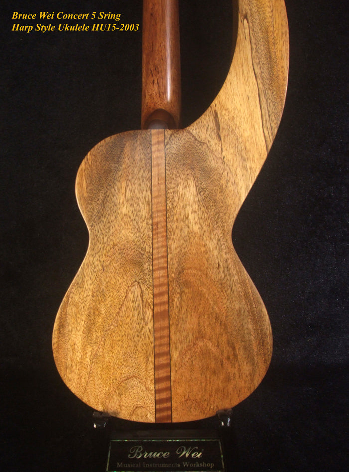 Handmade 5 String Harp Style Concert Ukulele Solid Mango, MOP Vine Inlay, Bruce Wei HU15-2003