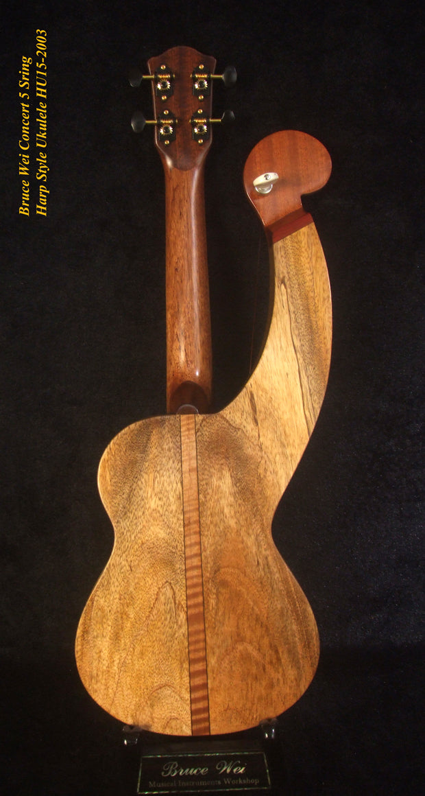 Handmade 5 String Harp Style Concert Ukulele Solid Mango, MOP Vine Inlay, Bruce Wei HU15-2003