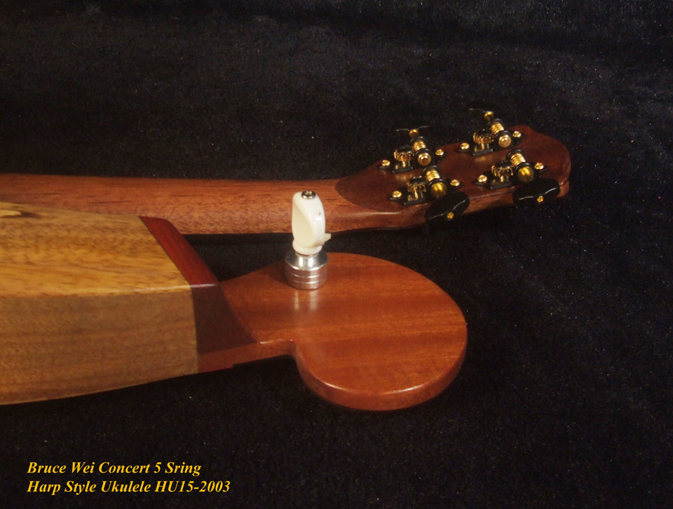 Handmade 5 String Harp Style Concert Ukulele Solid Mango, MOP Vine Inlay, Bruce Wei HU15-2003