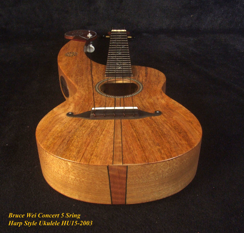 Handmade 5 String Harp Style Concert Ukulele Solid Mango, MOP Vine Inlay, Bruce Wei HU15-2003