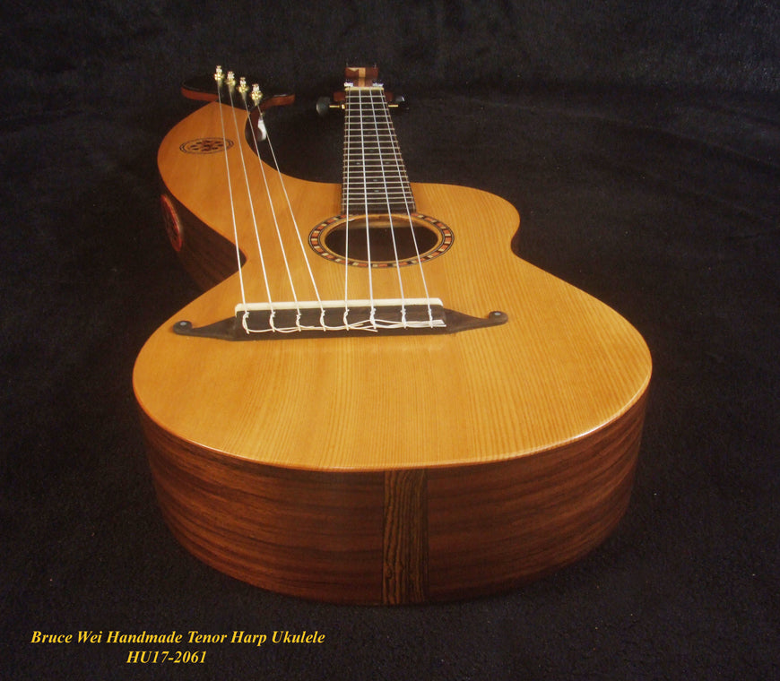 Handcrafted Tenor Harp Ukulele, Cedar, Indian Rosewood, Curved Heard, Hard Case, Bruce Wei HU17-2061