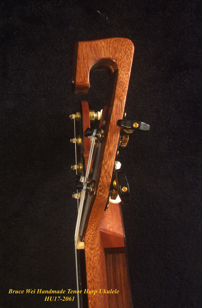 Handcrafted Tenor Harp Ukulele, Cedar, Indian Rosewood, Curved Heard, Hard Case, Bruce Wei HU17-2061