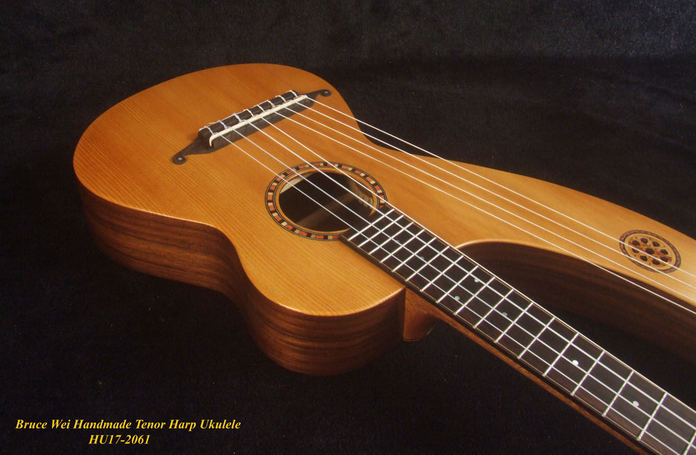 Handcrafted Tenor Harp Ukulele, Cedar, Indian Rosewood, Curved Heard, Hard Case, Bruce Wei HU17-2061