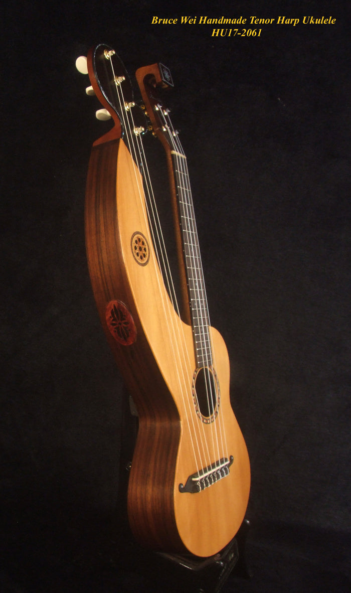 Handcrafted Tenor Harp Ukulele, Cedar, Indian Rosewood, Curved Heard, Hard Case, Bruce Wei HU17-2061