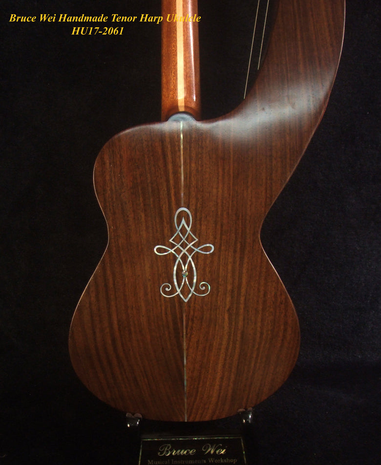 Handcrafted Tenor Harp Ukulele, Cedar, Indian Rosewood, Curved Heard, Hard Case, Bruce Wei HU17-2061