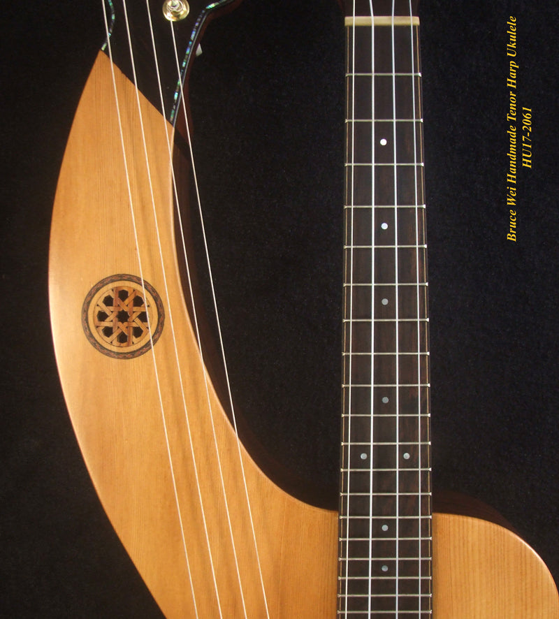 Handcrafted Tenor Harp Ukulele, Cedar, Indian Rosewood, Curved Heard, Hard Case, Bruce Wei HU17-2061