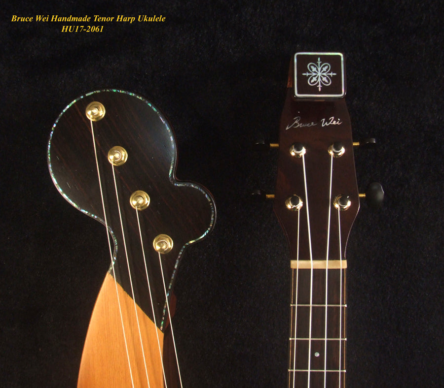 Handcrafted Tenor Harp Ukulele, Cedar, Indian Rosewood, Curved Heard, Hard Case, Bruce Wei HU17-2061