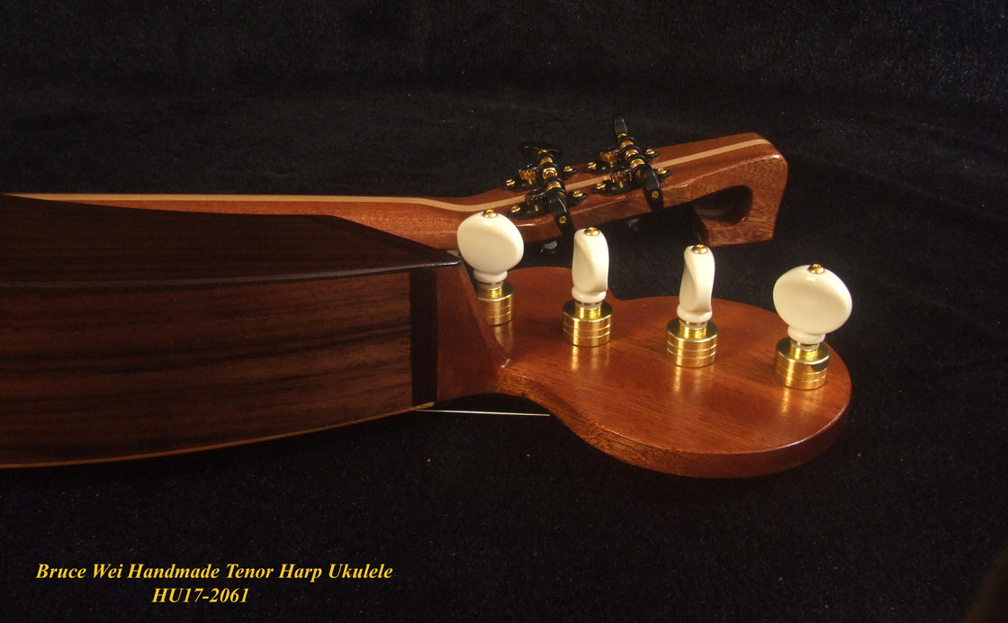 Handcrafted Tenor Harp Ukulele, Cedar, Indian Rosewood, Curved Heard, Hard Case, Bruce Wei HU17-2061