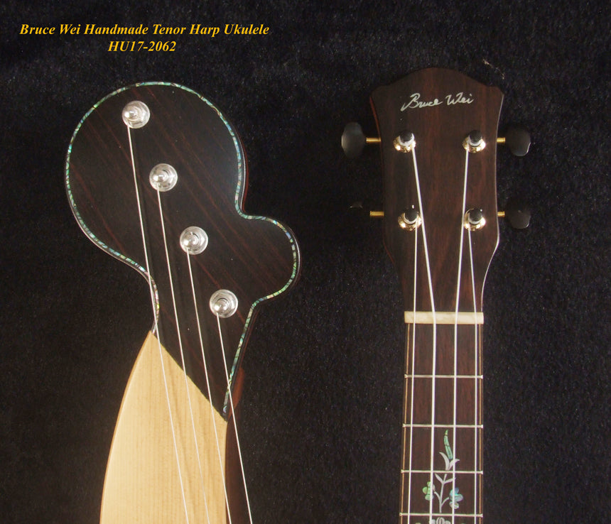 Handcrafted Tenor Harp Ukulele, Worth Collection - Bruce Wei HU17-2062 solid Spruce, Indian Rosewood, HummingBird Inlay, Hard Case,