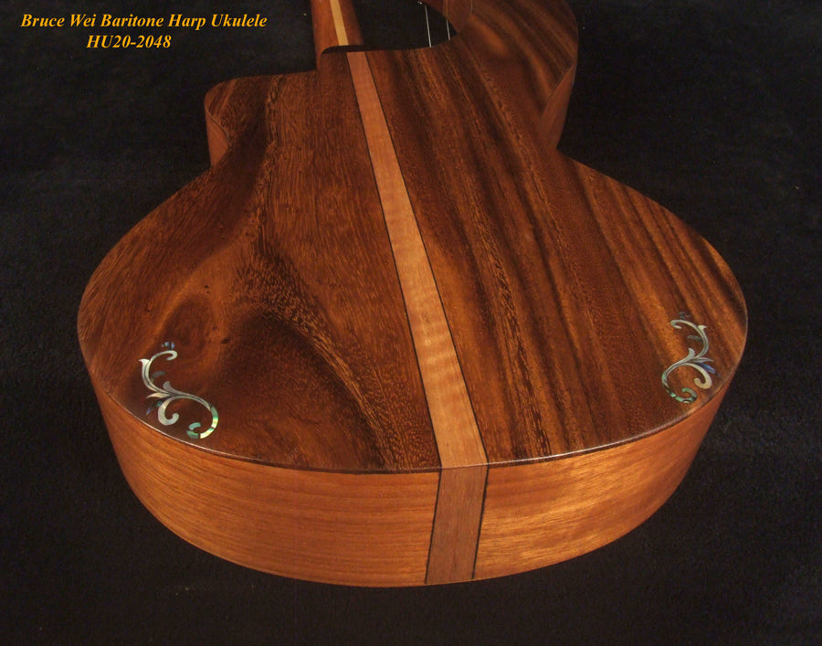 Handcrafted Baritone HARP Ukulele, Solid Spruce & Acacia, MOP Abalone Inlay, Hard Case, Bruce Wei HU20-2048