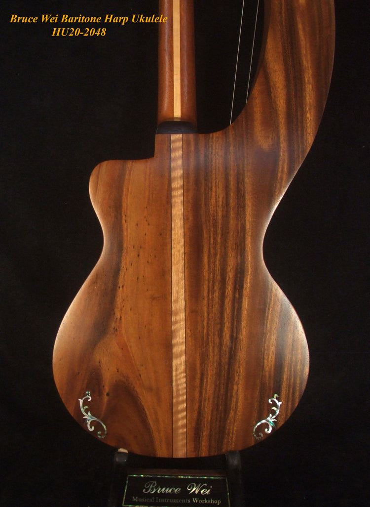 Handcrafted Baritone HARP Ukulele, Solid Spruce & Acacia, MOP Abalone Inlay, Hard Case, Bruce Wei HU20-2048