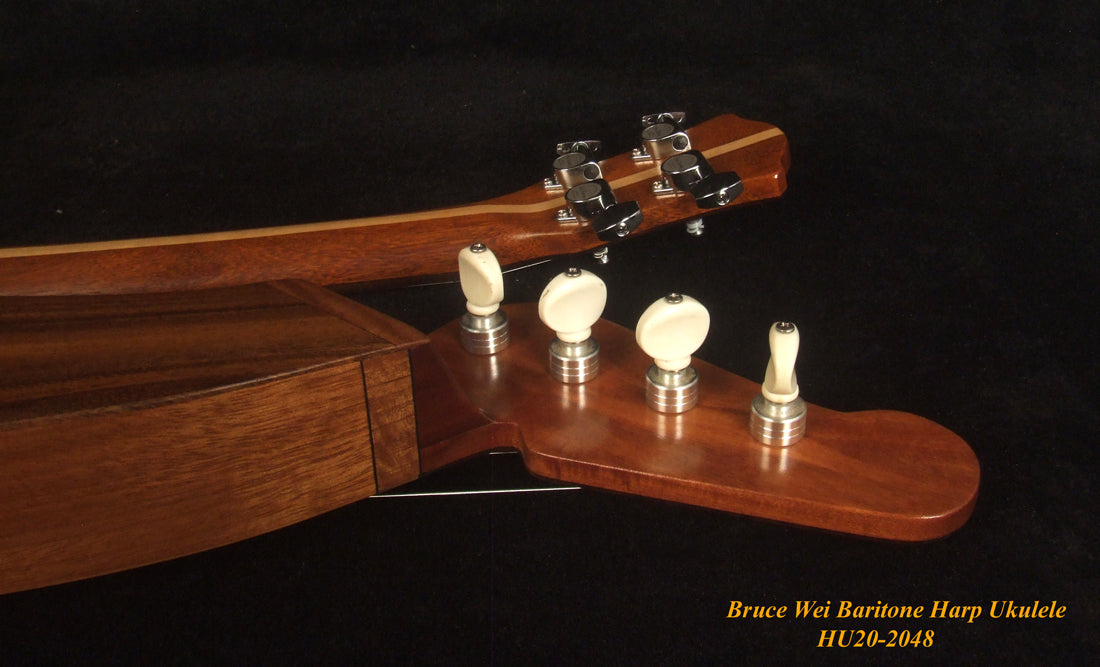Handcrafted Baritone HARP Ukulele, Solid Spruce & Acacia, MOP Abalone Inlay, Hard Case, Bruce Wei HU20-2048