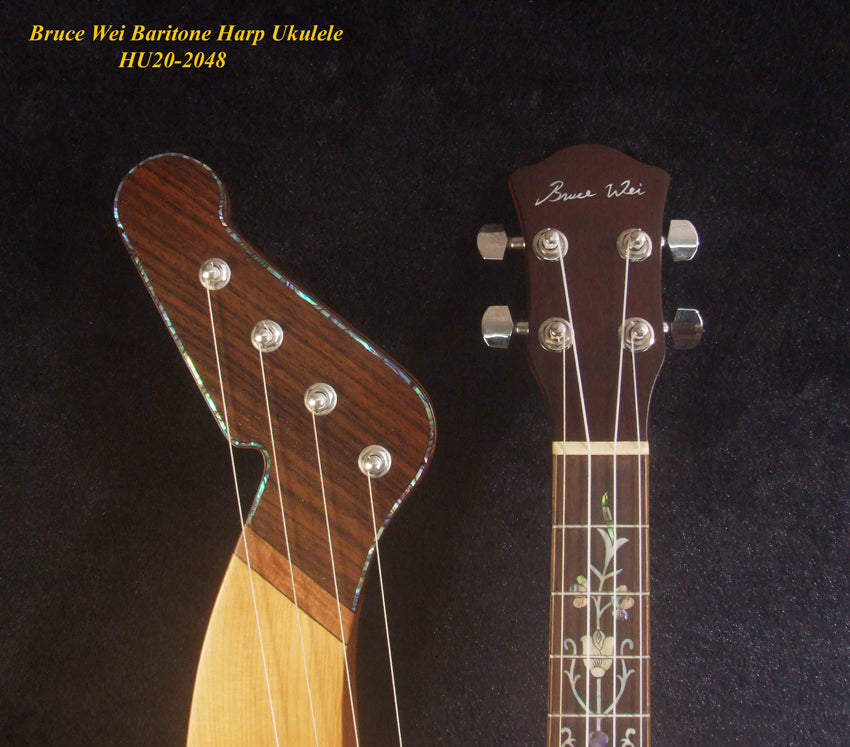 Handcrafted Baritone HARP Ukulele, Solid Spruce & Acacia, MOP Abalone Inlay, Hard Case, Bruce Wei HU20-2048