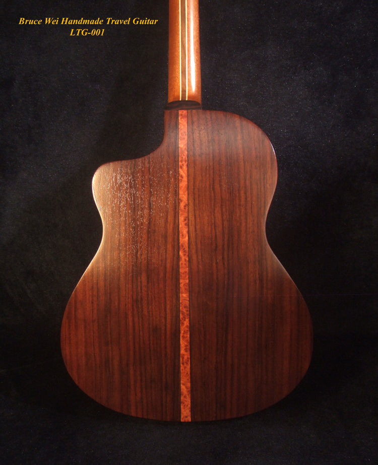 Handmade Cutaway Travel Guitar Solid Spruce, Indian Rosewood, Cat Inlay, Soft-bag Bruce Wei LTG-001