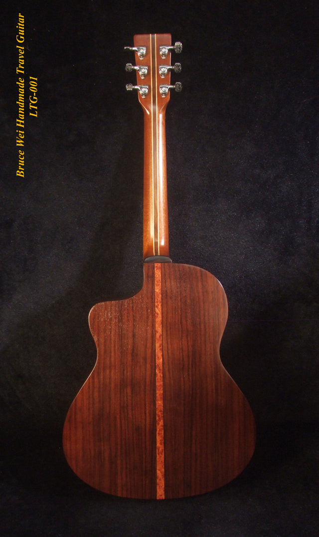 Handmade Cutaway Travel Guitar Solid Spruce, Indian Rosewood, Cat Inlay, Soft-bag Bruce Wei LTG-001