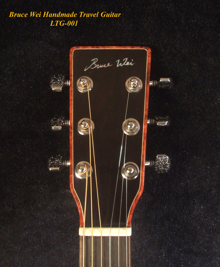 Handmade Cutaway Travel Guitar Solid Spruce, Indian Rosewood, Cat Inlay, Soft-bag Bruce Wei LTG-001