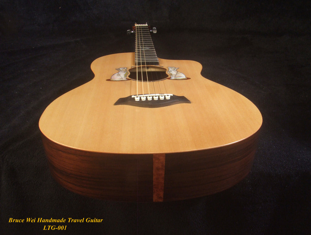 Handmade Cutaway Travel Guitar Solid Spruce, Indian Rosewood, Cat Inlay, Soft-bag Bruce Wei LTG-001