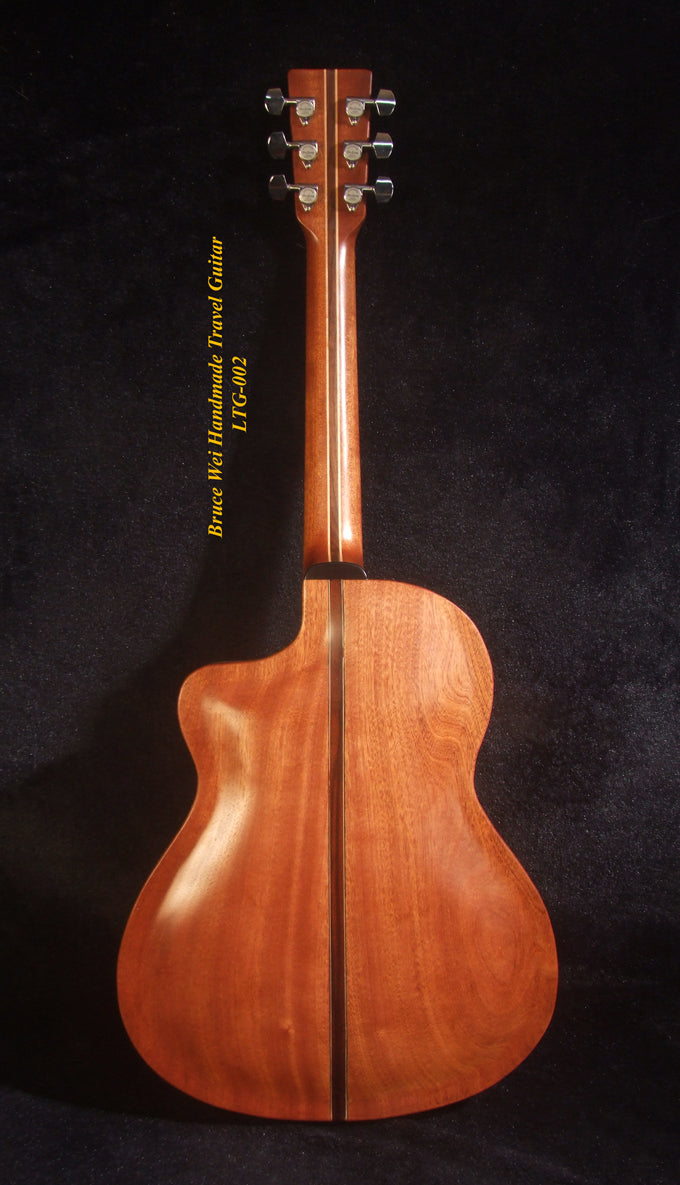 Handmade ArchBack Travel Guitar Solid Spalted Maple, Mahogany, Cutaway, Angel Inlay, Soft-bag Bruce Wei LTG-002