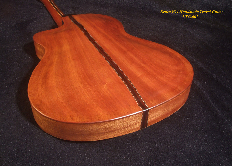 Handmade ArchBack Travel Guitar Solid Spalted Maple, Mahogany, Cutaway, Angel Inlay, Soft-bag Bruce Wei LTG-002
