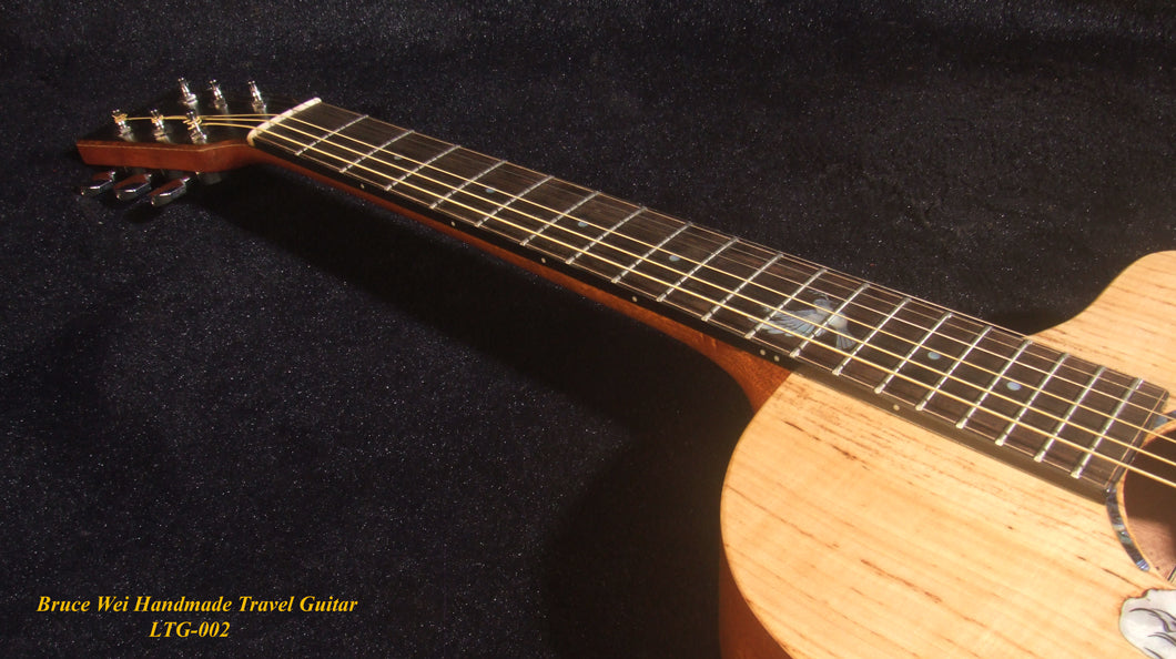 Handmade ArchBack Travel Guitar Solid Spalted Maple, Mahogany, Cutaway, Angel Inlay, Soft-bag Bruce Wei LTG-002