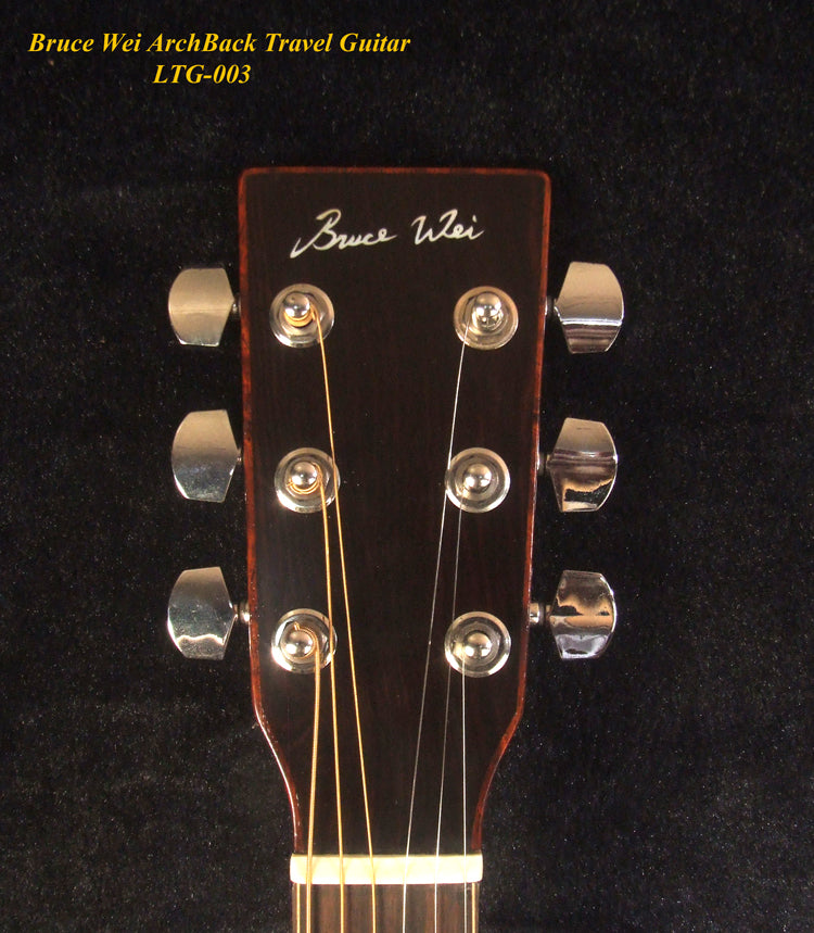 Handmade ArchBack Travel Guitar Solid Spruce, Mahogany, Cutaway, Cat, Vine Inlay, Soft-bag Bruce Wei LTG-003