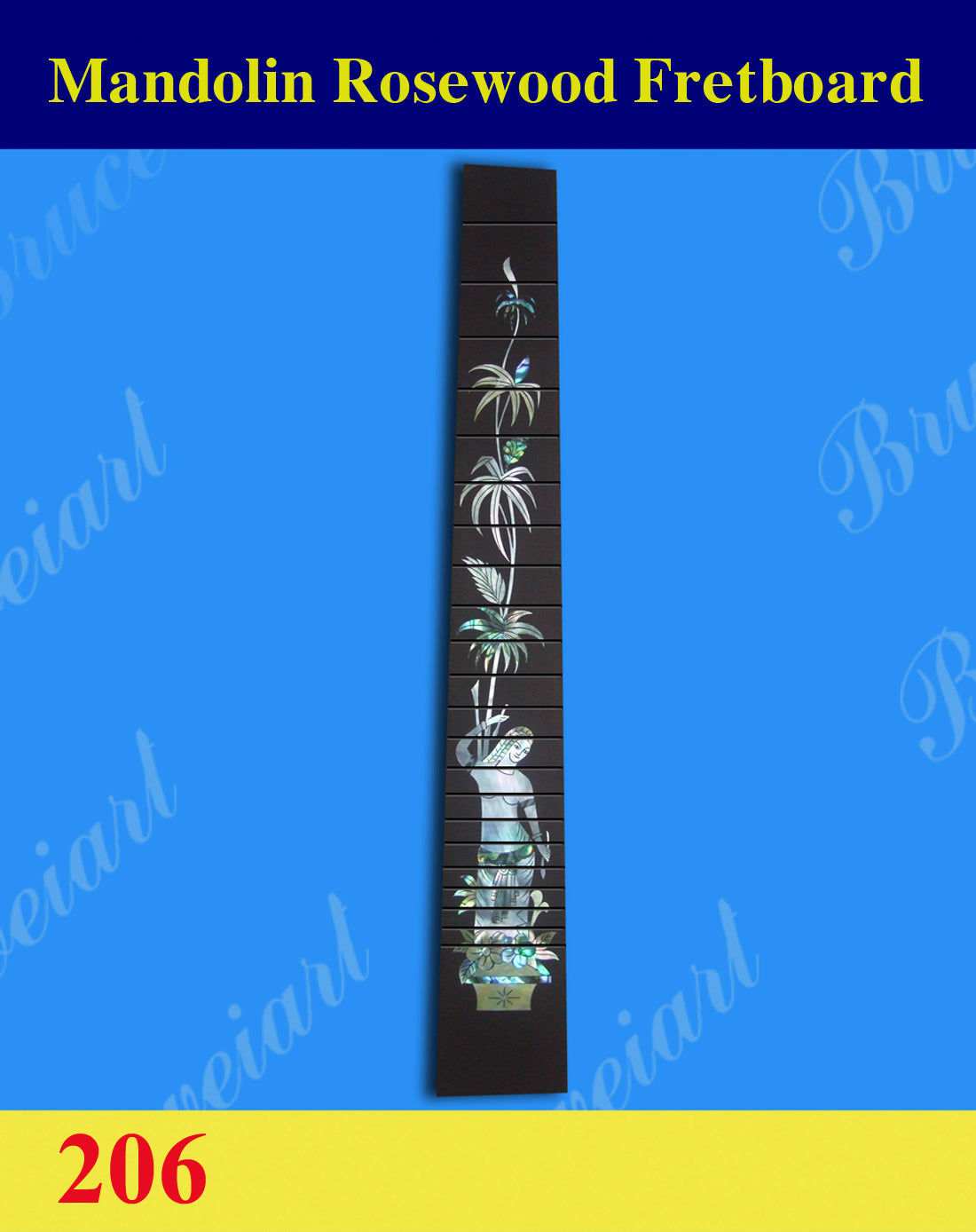 For Mandolin, 13 7/8" Slotted Rosewood Fretboard, Handcrafted, Mother of pearl & Abalone Inlay, Bruce Wei (206)