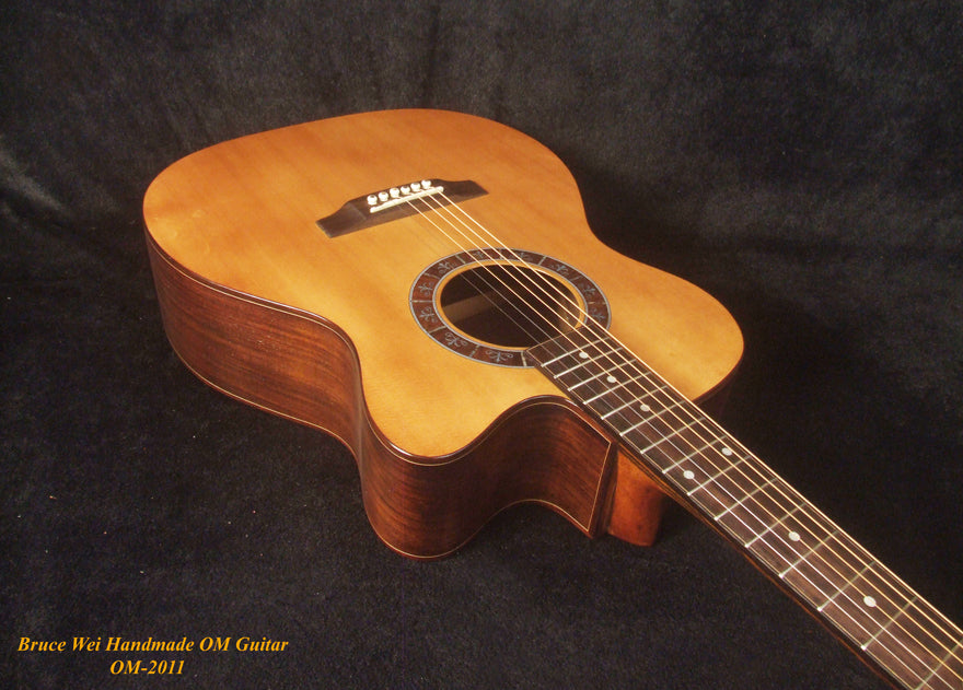 Handmade OM Cutaway Acoustic Guitar, Solid Indian Rosewood, Mop Inlay, Soft-Bag, Bruce Wei (2011)