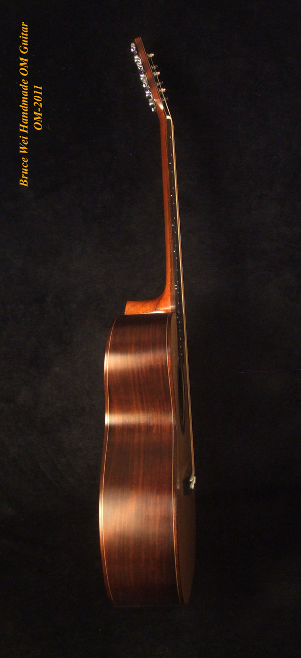 Handmade OM Cutaway Acoustic Guitar, Solid Indian Rosewood, Mop Inlay, Soft-Bag, Bruce Wei (2011)