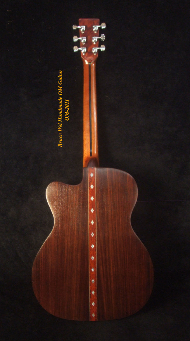 Handmade OM Cutaway Acoustic Guitar, Solid Indian Rosewood, Mop Inlay, Soft-Bag, Bruce Wei (2011)