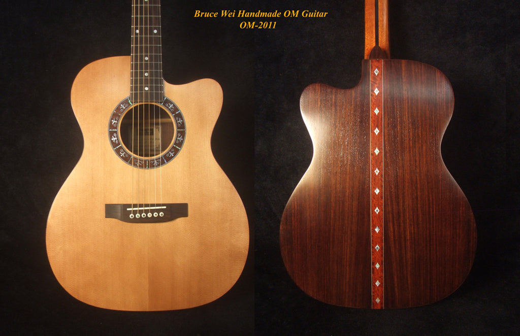 Handmade OM Cutaway Acoustic Guitar, Solid Indian Rosewood, Mop Inlay, Soft-Bag, Bruce Wei (2011)