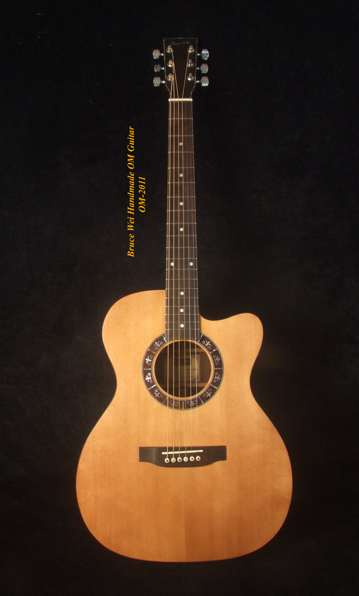 Handmade OM Cutaway Acoustic Guitar, Solid Indian Rosewood, Mop Inlay, Soft-Bag, Bruce Wei (2011)