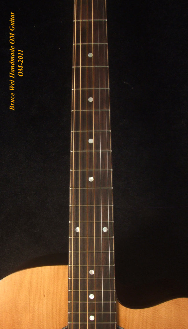 Handmade OM Cutaway Acoustic Guitar, Solid Indian Rosewood, Mop Inlay, Soft-Bag, Bruce Wei (2011)