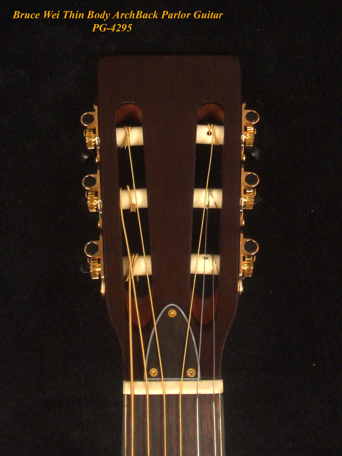 Handcrafted ArchBack Parlor Guitar Thin Body Solid Acacia, Spruce, MOP Inlay, Soft-bag, Bruce Wei PG-4295