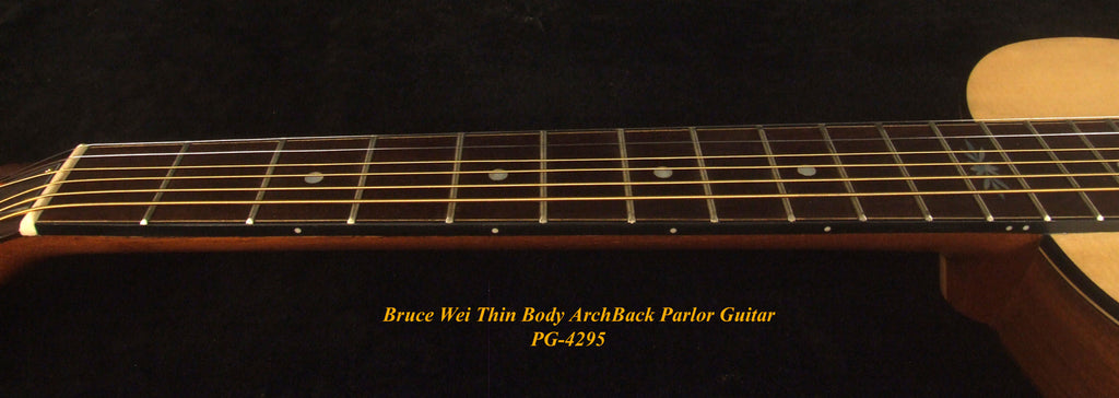 Handcrafted ArchBack Parlor Guitar Thin Body Solid Acacia, Spruce, MOP Inlay, Soft-bag, Bruce Wei PG-4295
