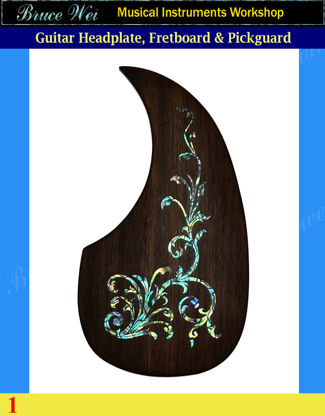 Guitar Rosewood Headplate, Pickguard & Fretted Fretboard, Abalone Inlay, Bruce Wei ( 1 )