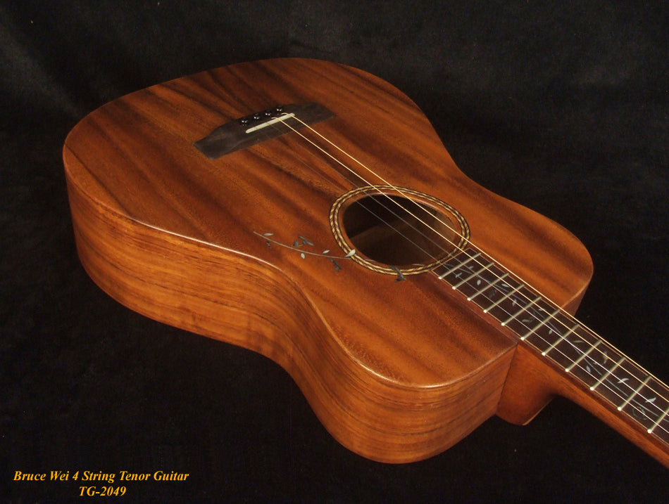Handmade 4 String Tenor Guitar Solid Acacia, MOP Vine Inlay, Soft-bag Bruce Wei TG-2049