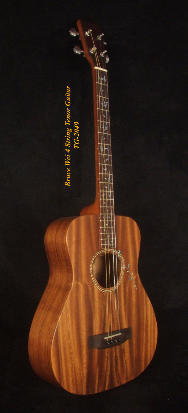 Handmade 4 String Tenor Guitar Solid Acacia, MOP Vine Inlay, Soft-bag Bruce Wei TG-2049