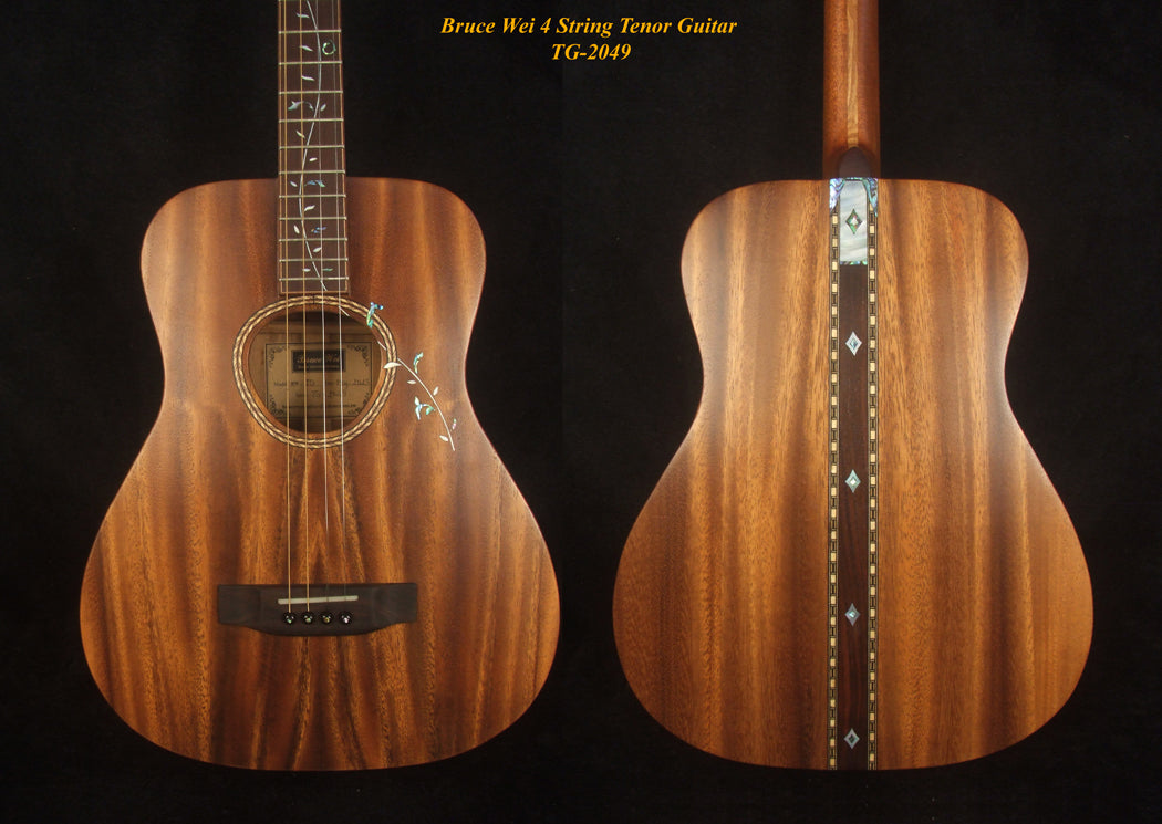 Handmade 4 String Tenor Guitar Solid Acacia, MOP Vine Inlay, Soft-bag Bruce Wei TG-2049